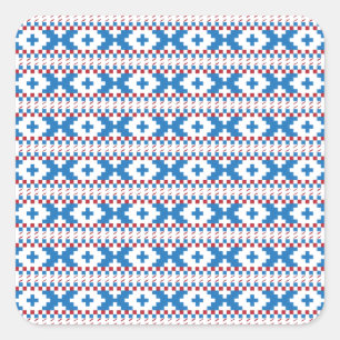 Latvian ancient signs blue, red, white folk art square sticker