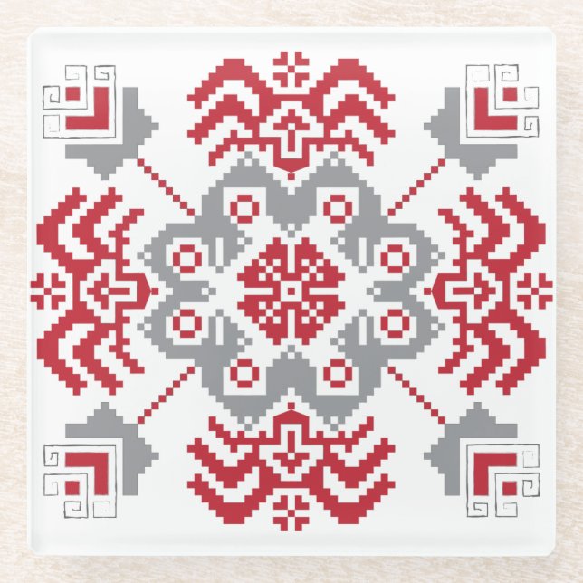 Latvian Auseklis Folk art geometric medallion Glass Coaster (Front)