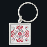 Latvian Auseklis Folk art geometric medallion Key Ring<br><div class="desc">In Latvian folklore, Auseklis-Morning sun or star symbolises light prevailing in the fight over dark. This symbol protects and opposes negative energy. The motif is in traditional Latvian colours, red and linen grey.
Perfect gift for a Latvian, pagan, and folklore enthusiast ;)</div>