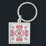 Latvian Auseklis Folk art geometric medallion Key Ring<br><div class="desc">In Latvian folklore,  Auseklis-Morning sun or star symbolises light prevailing in the fight over dark. This symbol protects and opposes negative energy. The motif is in traditional Latvian colours,  red and linen grey. 
 
Perfect gift for a Latvian,  pagan,  and folklore enthusiast ;)</div>
