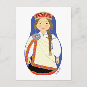 Latvian Brunette Matryoshka Postcard