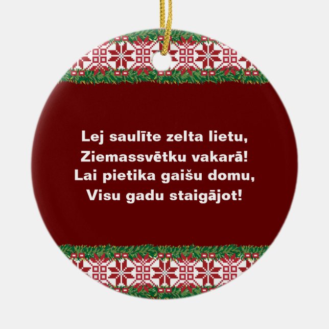 Latvian Christmas Folk Song I Tautasdziesma Ceramic Tree Decoration (Front)