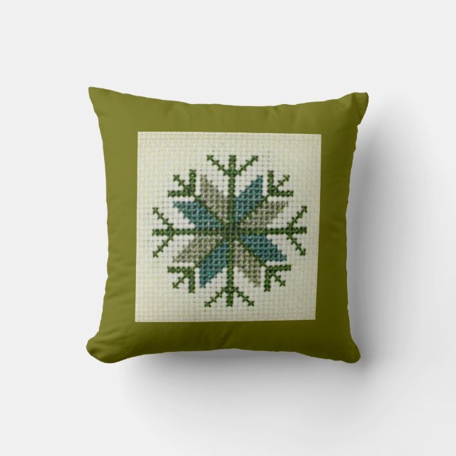 Latvian Cross Stitch Design Throw Pillow (Front)