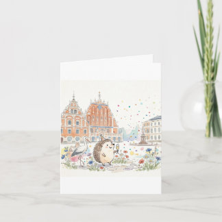 Latvian Daudz Laimes ezis hedgehog card