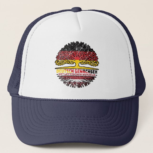 Latvian Deutsch Baum Wurzel Trucker Hat (Front)