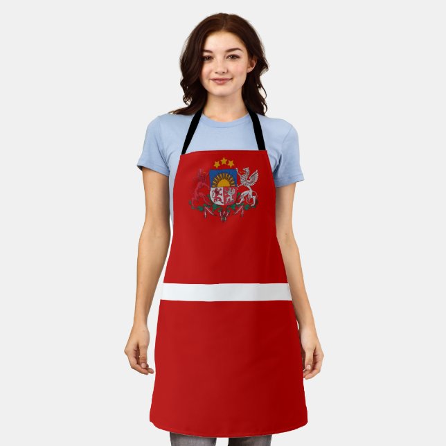 Latvian flag-coat arms apron (Worn)