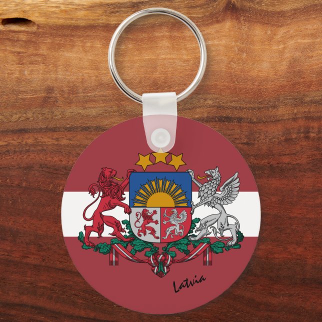 Latvian Flag & Latvia holiday, patriots / sports Key Ring (Front)
