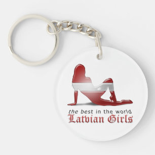 Latvian Girl Silhouette Flag Key Ring