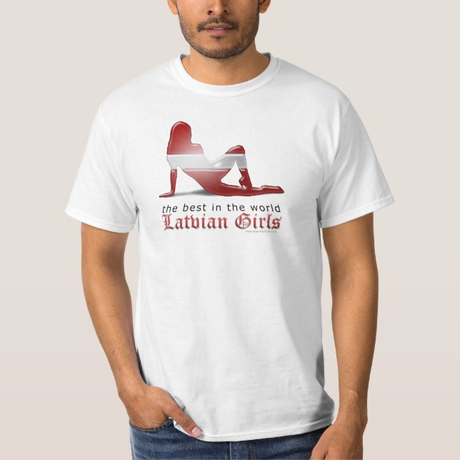 Latvian Girl Silhouette Flag T-Shirt (Front)