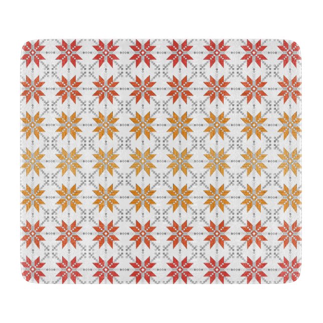 Latvian Morning SUN geometric pattern IV Cutting Board (Front)