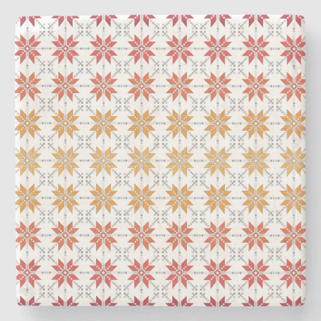 Latvian Morning SUN geometric pattern IV Stone Coaster (Front)