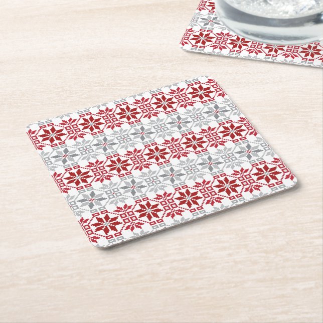 Latvian Morning SUN geometric pattern VIII Square Paper Coaster (Angled)