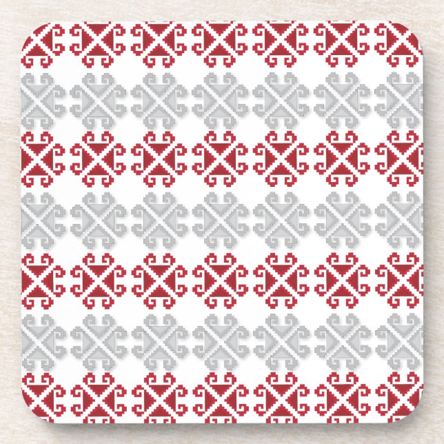 Latvian red and grey geometric Moon cross Coaster (Front)