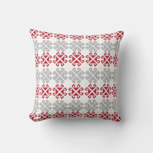 Latvian red and grey geometric Moon cross Cushion
