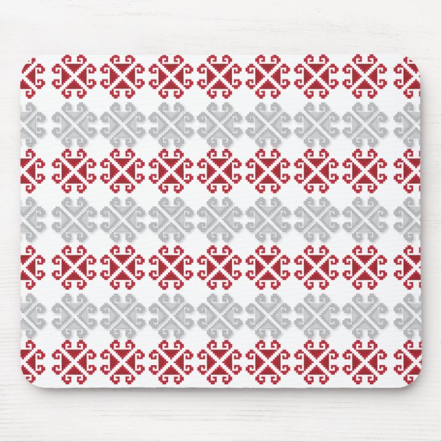 Latvian red and grey geometric Moon cross Mouse Mat (Front)