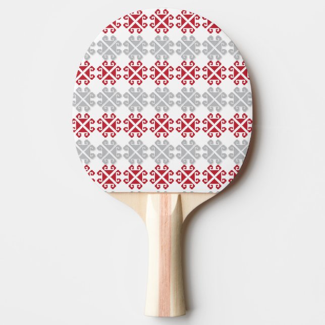 Latvian red and grey geometric Moon cross Ping Pong Paddle (Front)