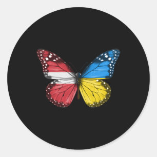 Latvian Ukrainian Flag Butterfly Latvia Ukraine Classic Round Sticker
