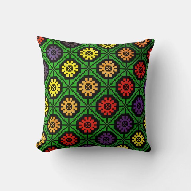 Latvian Vintage folk art pattern with flowers Cushion (Front)