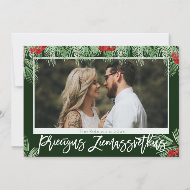 Latvian Watercolor Priecigus Ziemassvetkus Photo (Front)