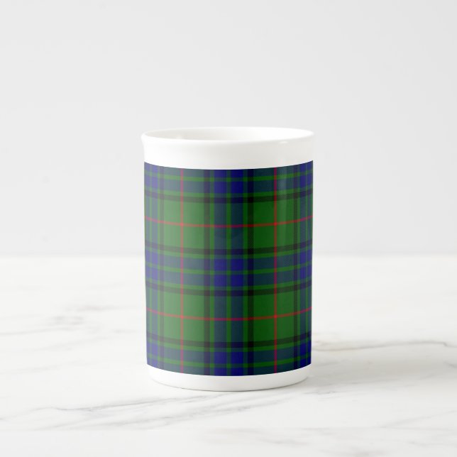 Lauder tartan blue green plaid bone china mug (Front)
