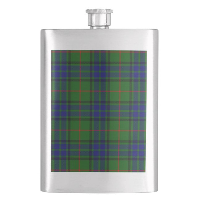 Lauder tartan blue green plaid hip flask (Front)