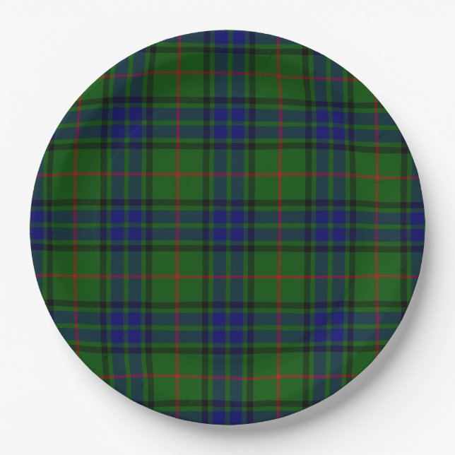 Lauder tartan blue green plaid paper plate (Front)