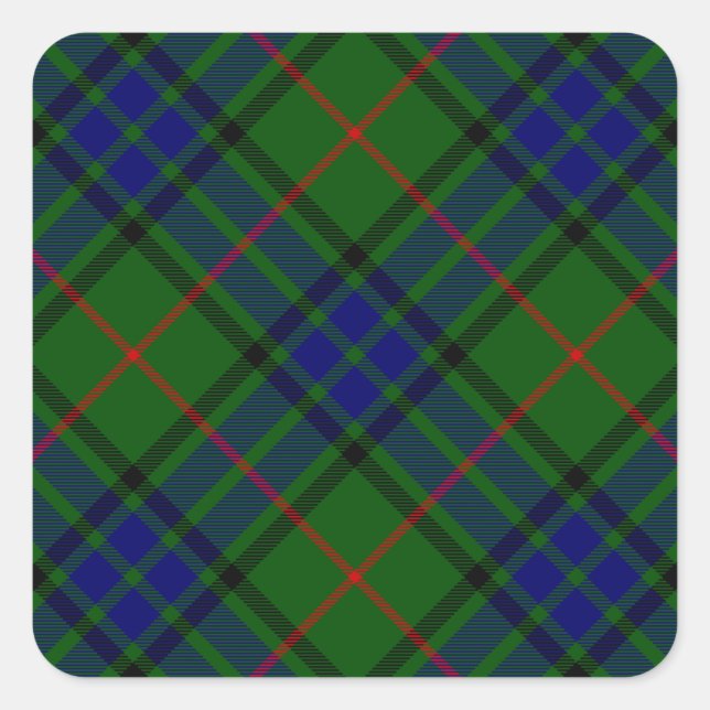 Lauder tartan blue green plaid square sticker (Front)
