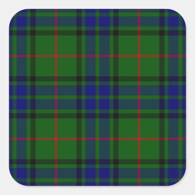 Lauder tartan blue green plaid square sticker (Front)