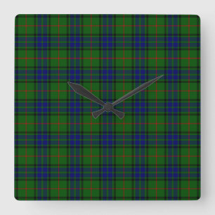 Lauder tartan blue green plaid square wall clock