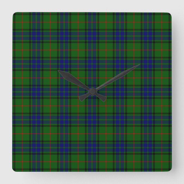 Lauder tartan blue green plaid square wall clock (Front)