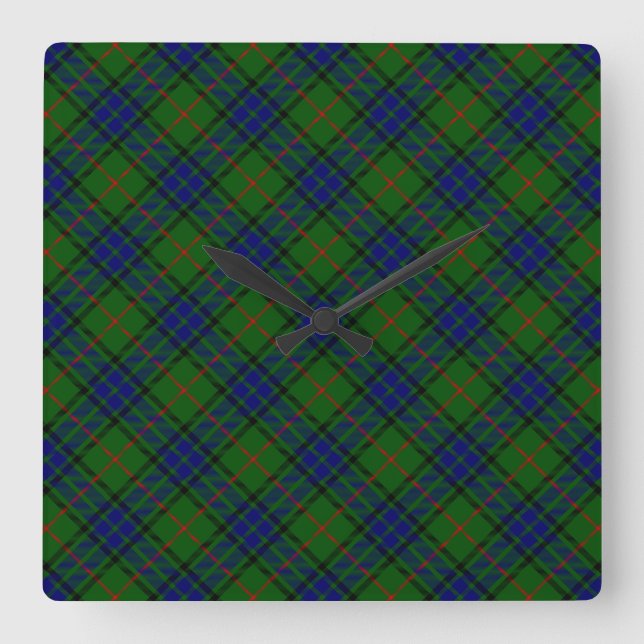 Lauder tartan blue green plaid square wall clock (Front)