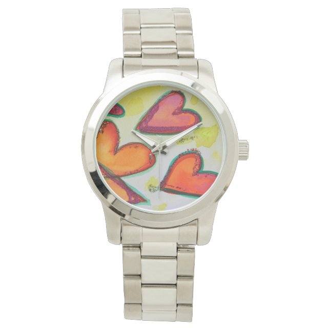 Laugh Hearts Flying Colourful Art Custom Watch (Front)