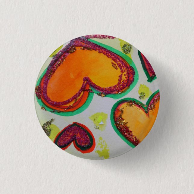 Laugh Hearts Pink Bliss Art Buttons or Lapel Pins (Front)