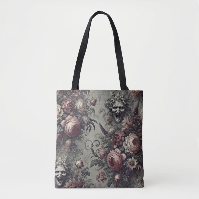 Laugh Lines – Gothic Grotesque Floral Baroque  Tote Bag (Front)