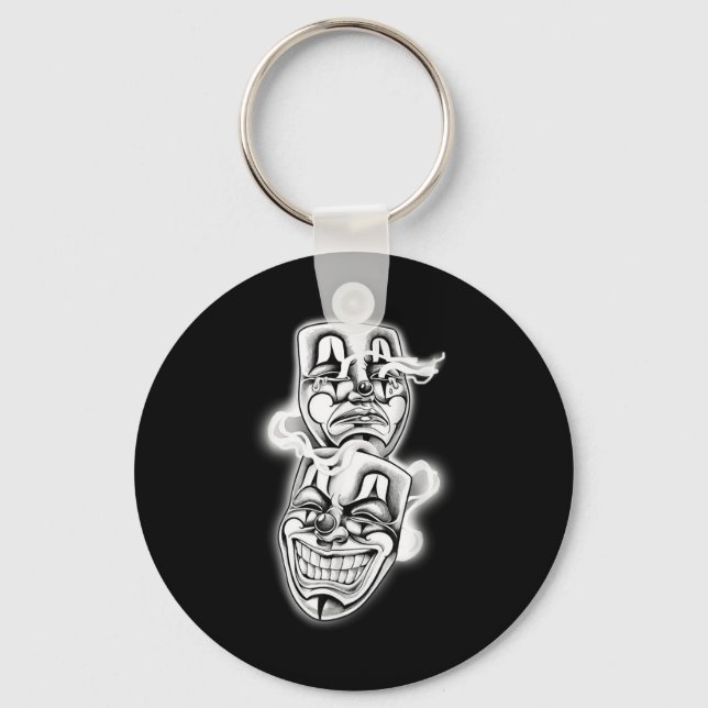 Laugh Now Cry Later Chicano Tattoo Flash  Key Ring (Front)