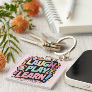 Laugh, Play, Learn pink Key Ring