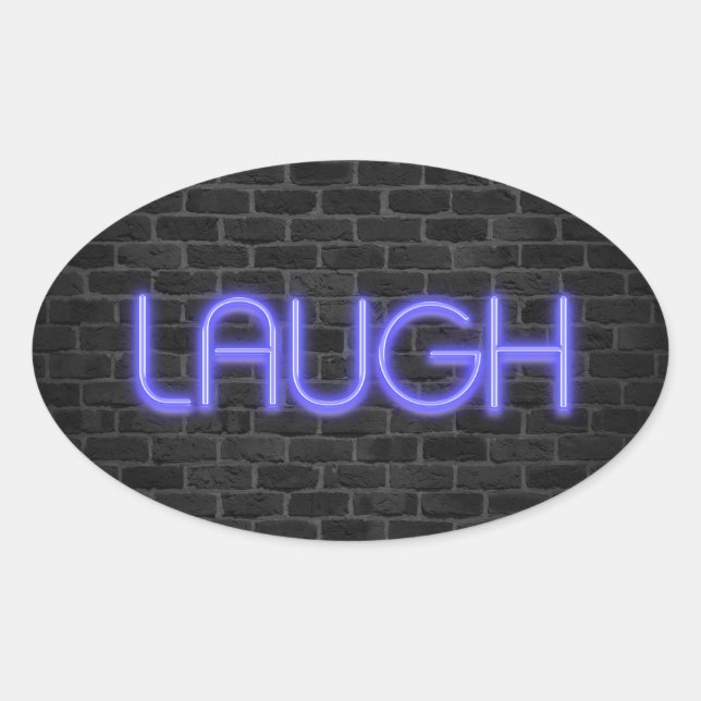 LAUGH text in neon lights on brick Oval Sticker (Front)