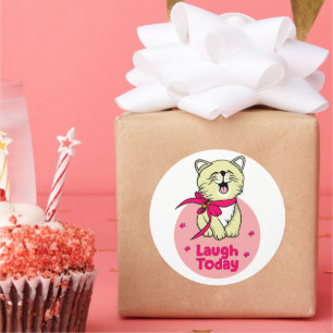 Laugh today Kawaii happy funny cat laughing Classic Round Sticker