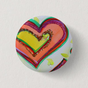 Laugh Two Hearts Art Buttons or Lapel Pins