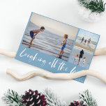 Laughing All the Way Beach Photo Holiday Card<br><div class="desc">Family three photo collage "Laughing all the way" blue beach Christmas holiday card. Customised with three of your favourite photos,  greeting and family name.</div>