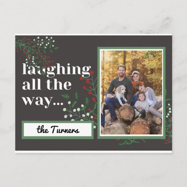 laughing all the way photo christmas foliage postcard (Front)