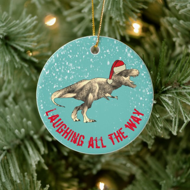 Laughing all the way quote T. rex Santa Ceramic Tree Decoration (Tree)