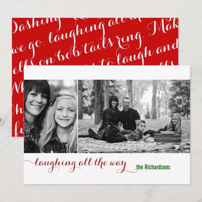 Laughing all the Way Red 2 Photo Holiday Card (Front/Back)