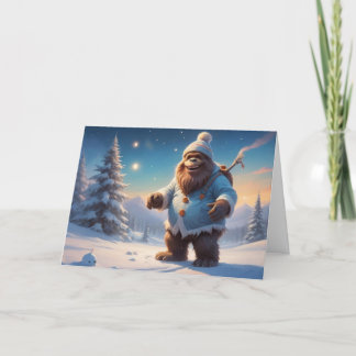 Laughing Bigfoot in the Snow  Holiday Card