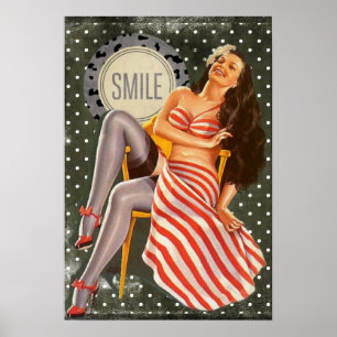 Laughing Brunette Pin-up Girl Poster