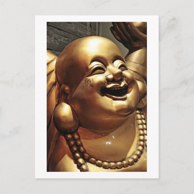 Laughing Buddha Face Gold Statue Postcard (Front)