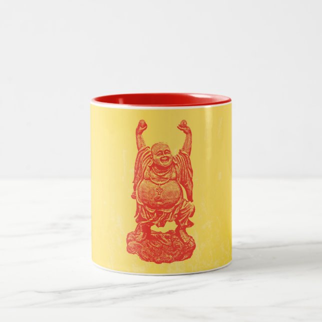 Laughing Buddha (red) Two-Tone Coffee Mug (Center)