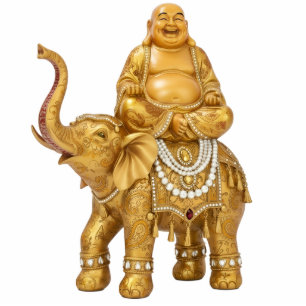 Laughing Buddha Riding Elephant 2D statue Standing Photo Sculpture