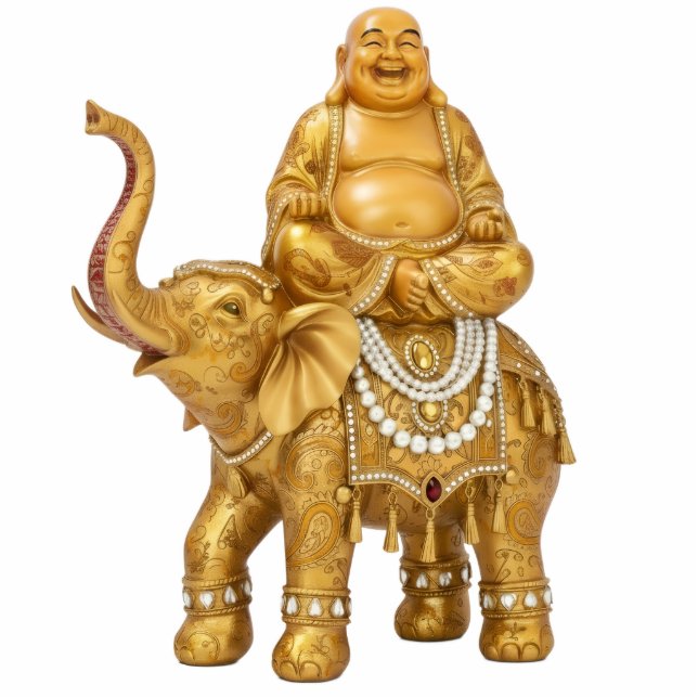 Laughing Buddha Riding Elephant 2D statue Standing Photo Sculpture (Front)