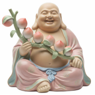 Laughing Buddha with Peach Branch 2D statue Standing Photo Sculpture
